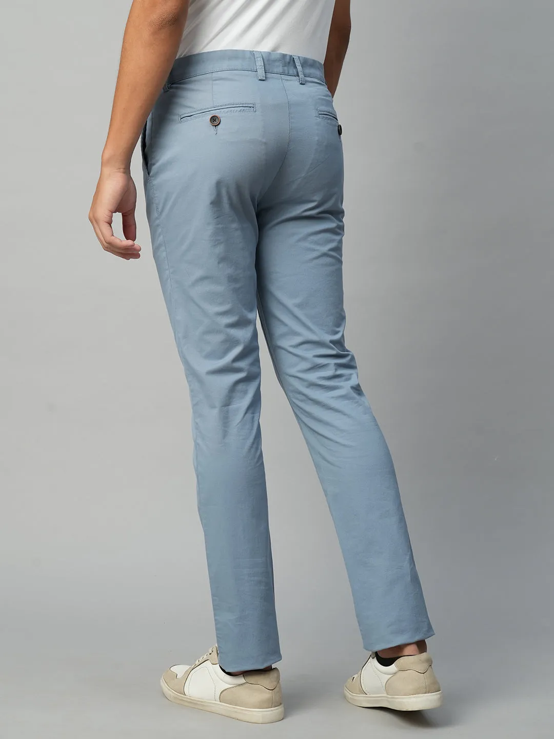 Men's Greyish Blue Cotton Lycra Slim Fit Pant