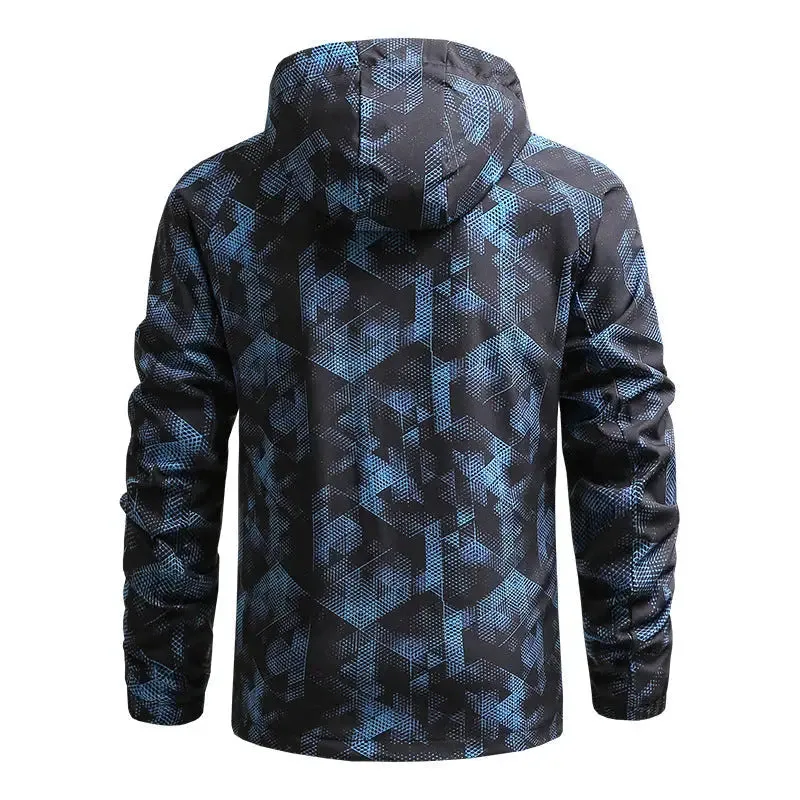 Men’s hooded trench coat full print sports casual thin jacket