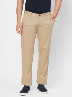 Men's Khaki Cotton Lycra Regular Fit Pant