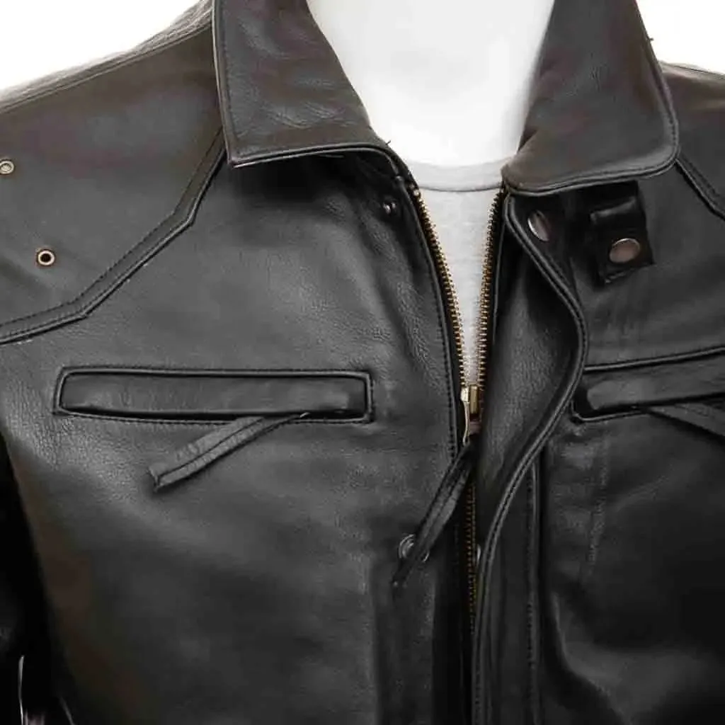 Men's Leather Motorcycle Coat In Black