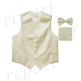 Men's Paisley Tuxedo VEST Waistcoat_bowtie & hankie set formal wedding Ivory