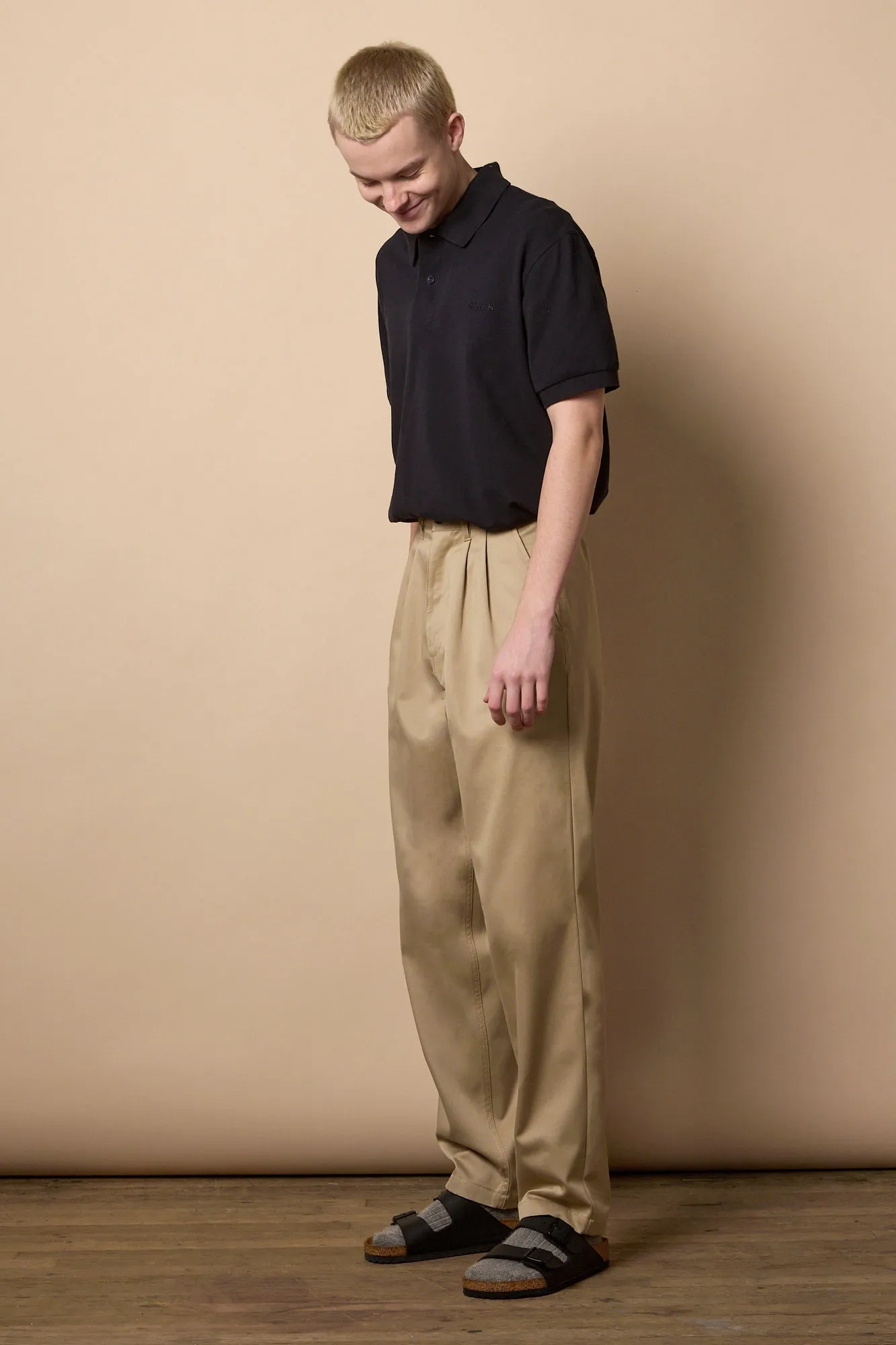 Men's Pleated Cotton Chino - Stone