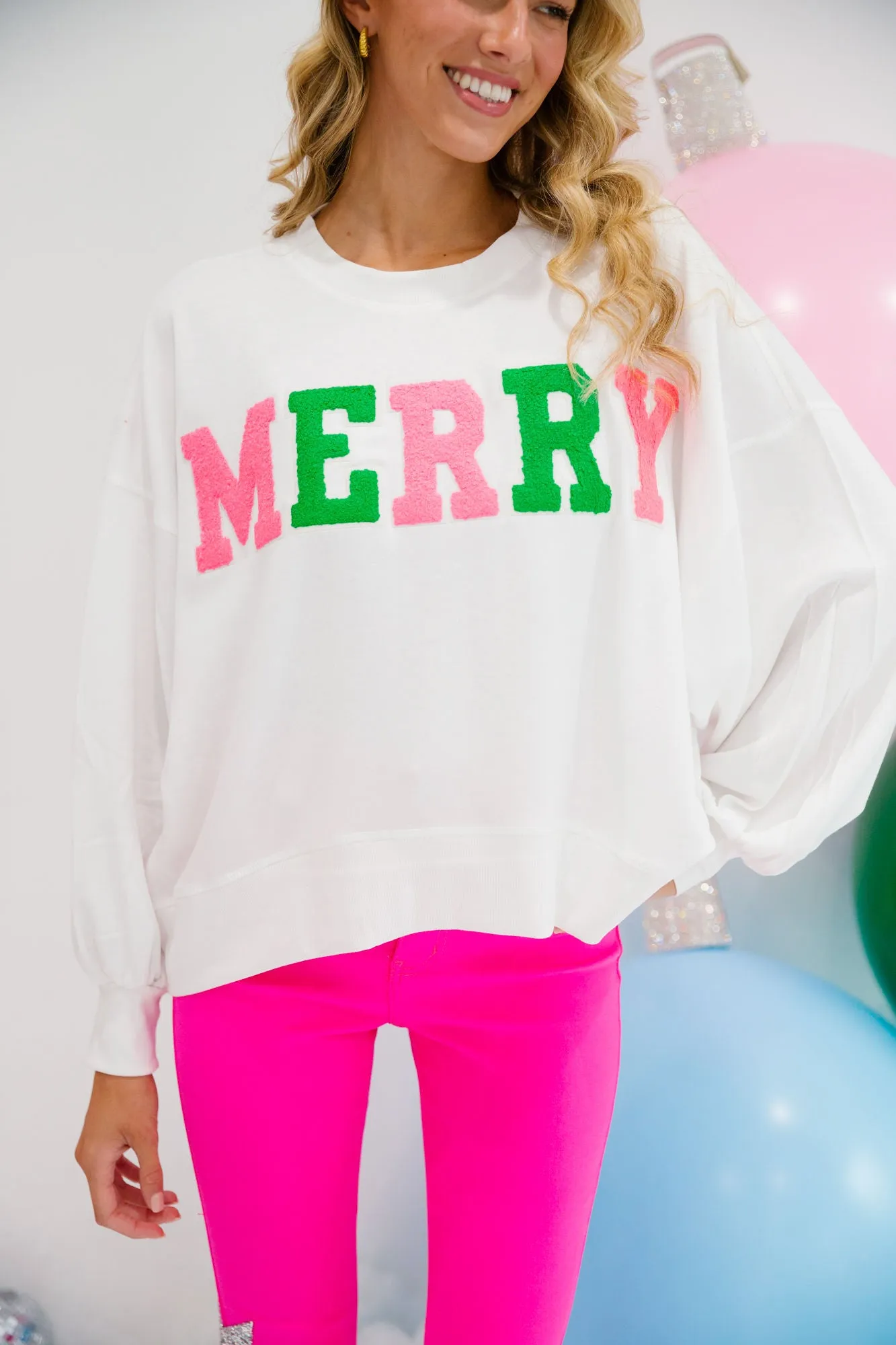 MERRY VARSITY WHITE PULLOVER