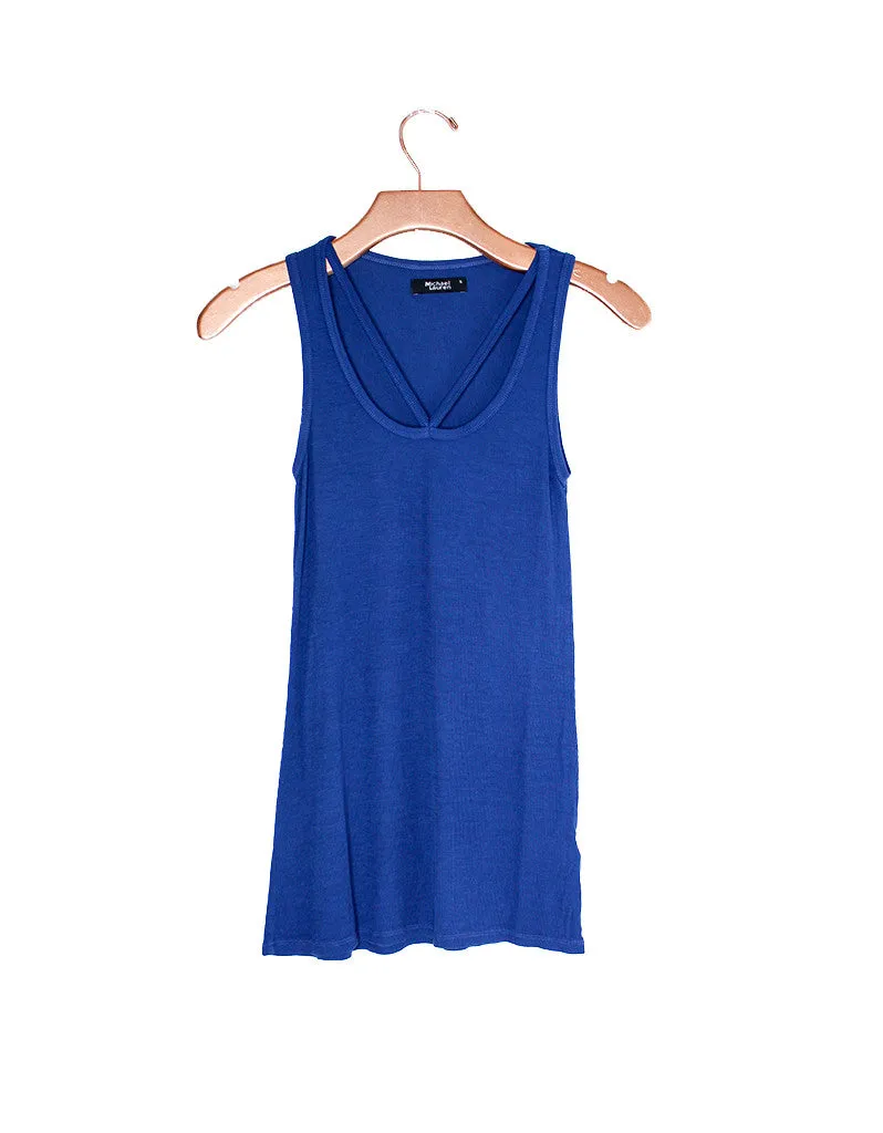 Michael Lauren Royce Cutout V-Neck Tank in Ink Blue