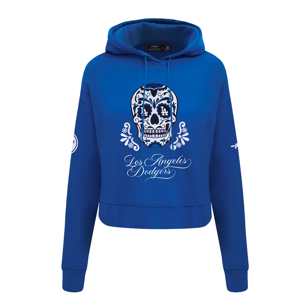 MLB LOS ANGELES DODGERS SUGAR SKULL WOMEN'S FLC CROPPED PO HOODIE (DODGER BLUE)