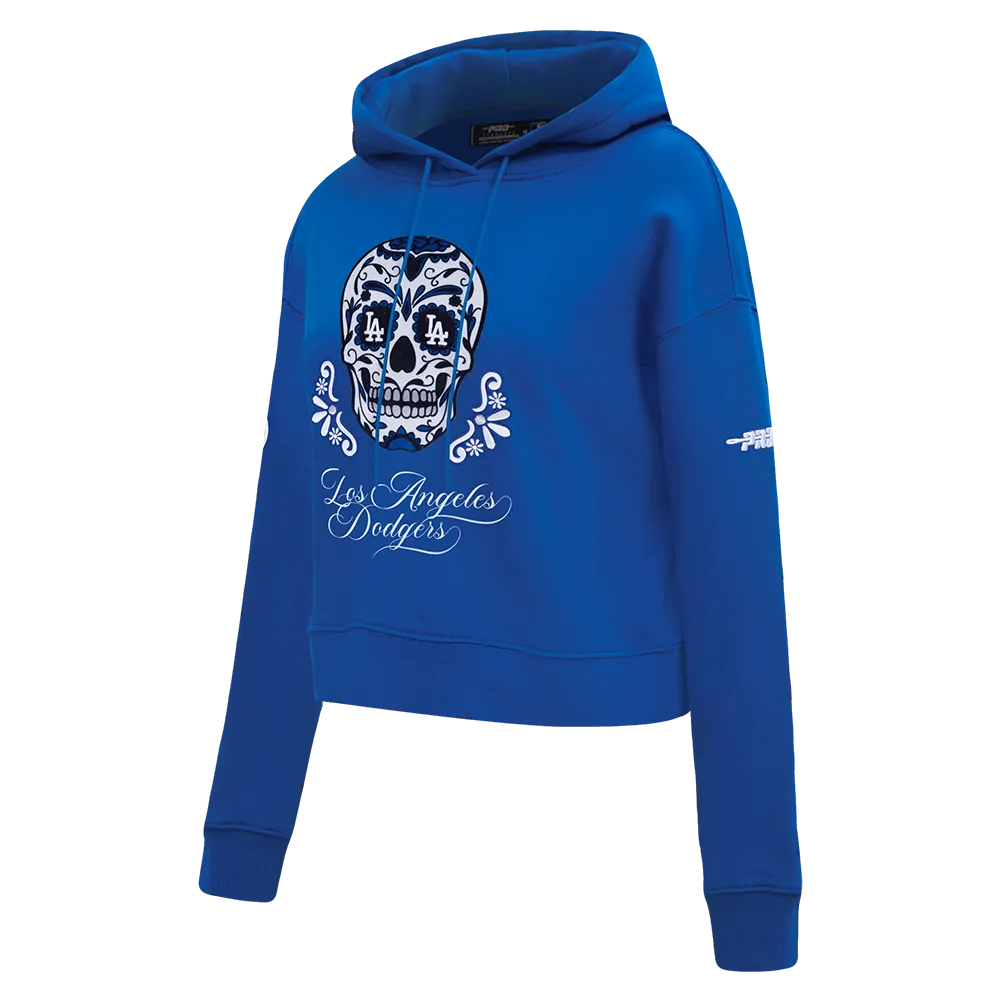 MLB LOS ANGELES DODGERS SUGAR SKULL WOMEN'S FLC CROPPED PO HOODIE (DODGER BLUE)