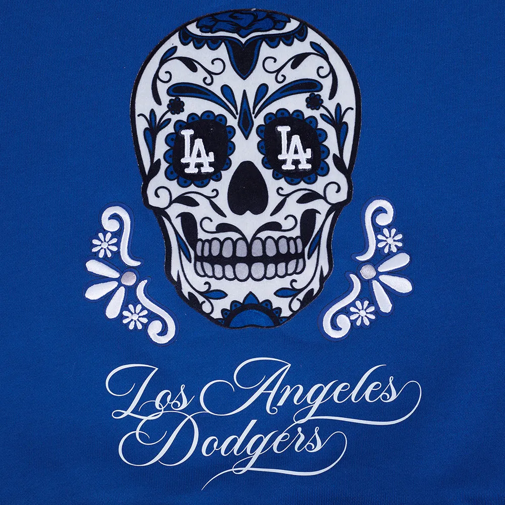 MLB LOS ANGELES DODGERS SUGAR SKULL WOMEN'S FLC CROPPED PO HOODIE (DODGER BLUE)