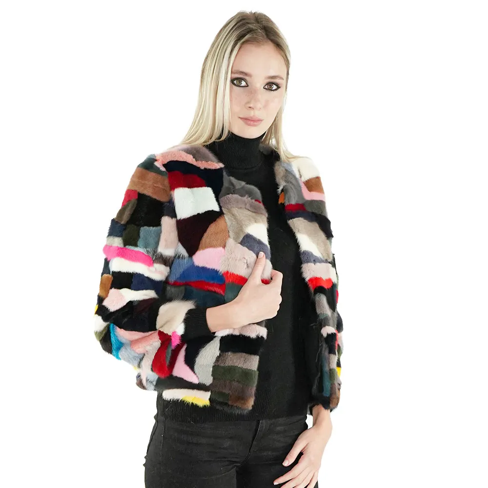 Multi-colored Real Mink Fur Jacket "Victoria"