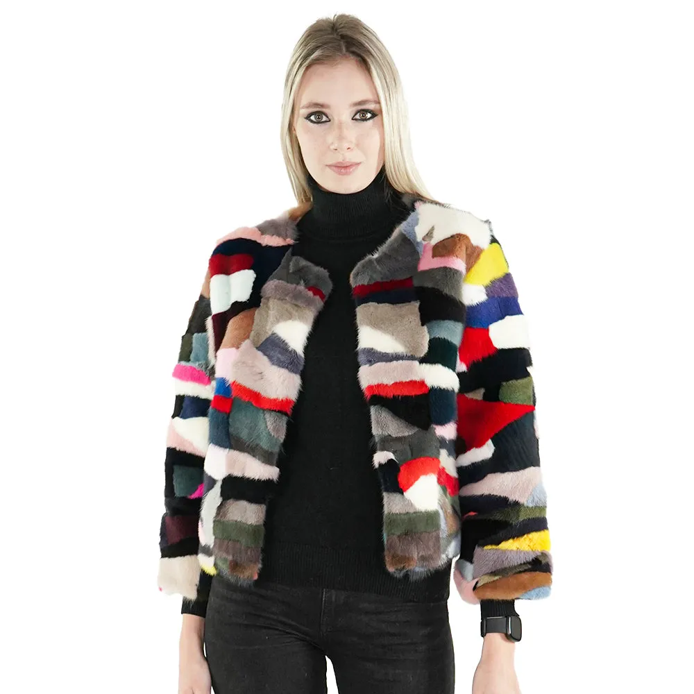 Multi-colored Real Mink Fur Jacket "Victoria"