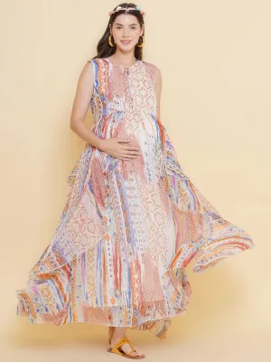 Multicolor Printed Maxi Baby Shower Dress