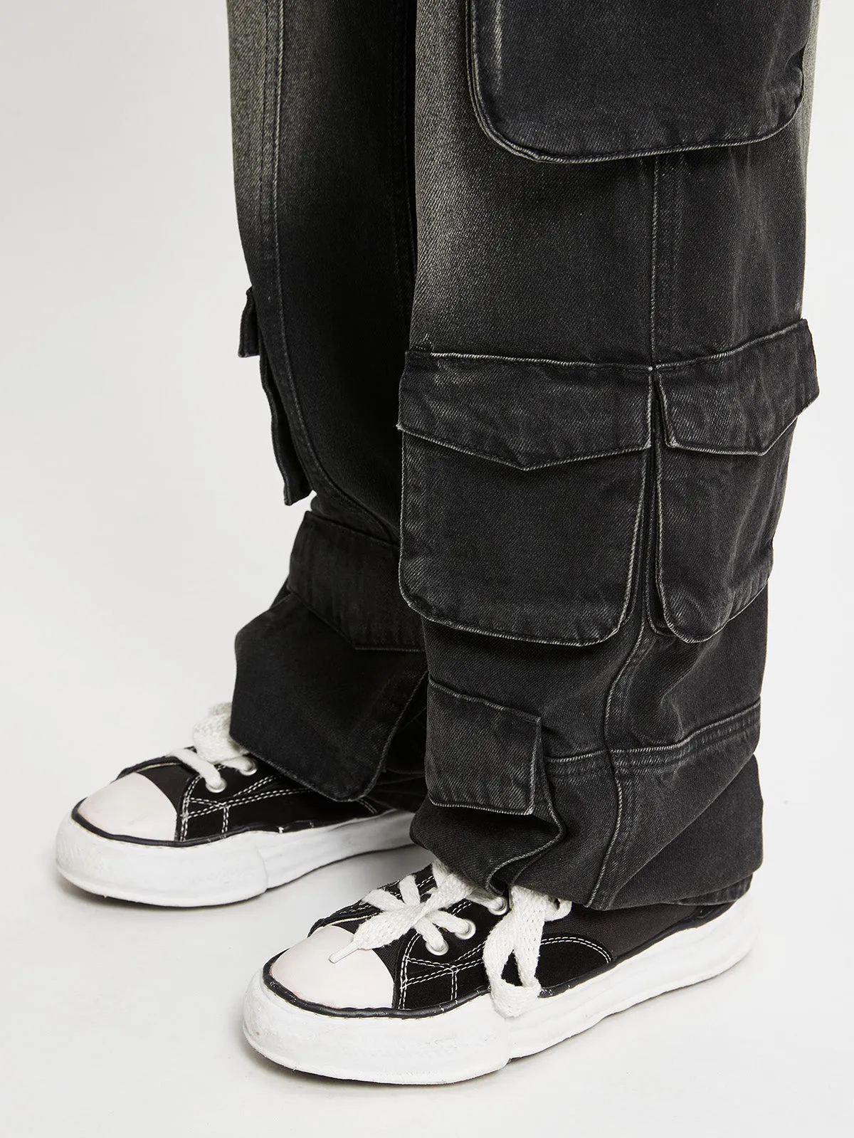 MULTIPOCKET CARGO DENIM - WASHED BLACK