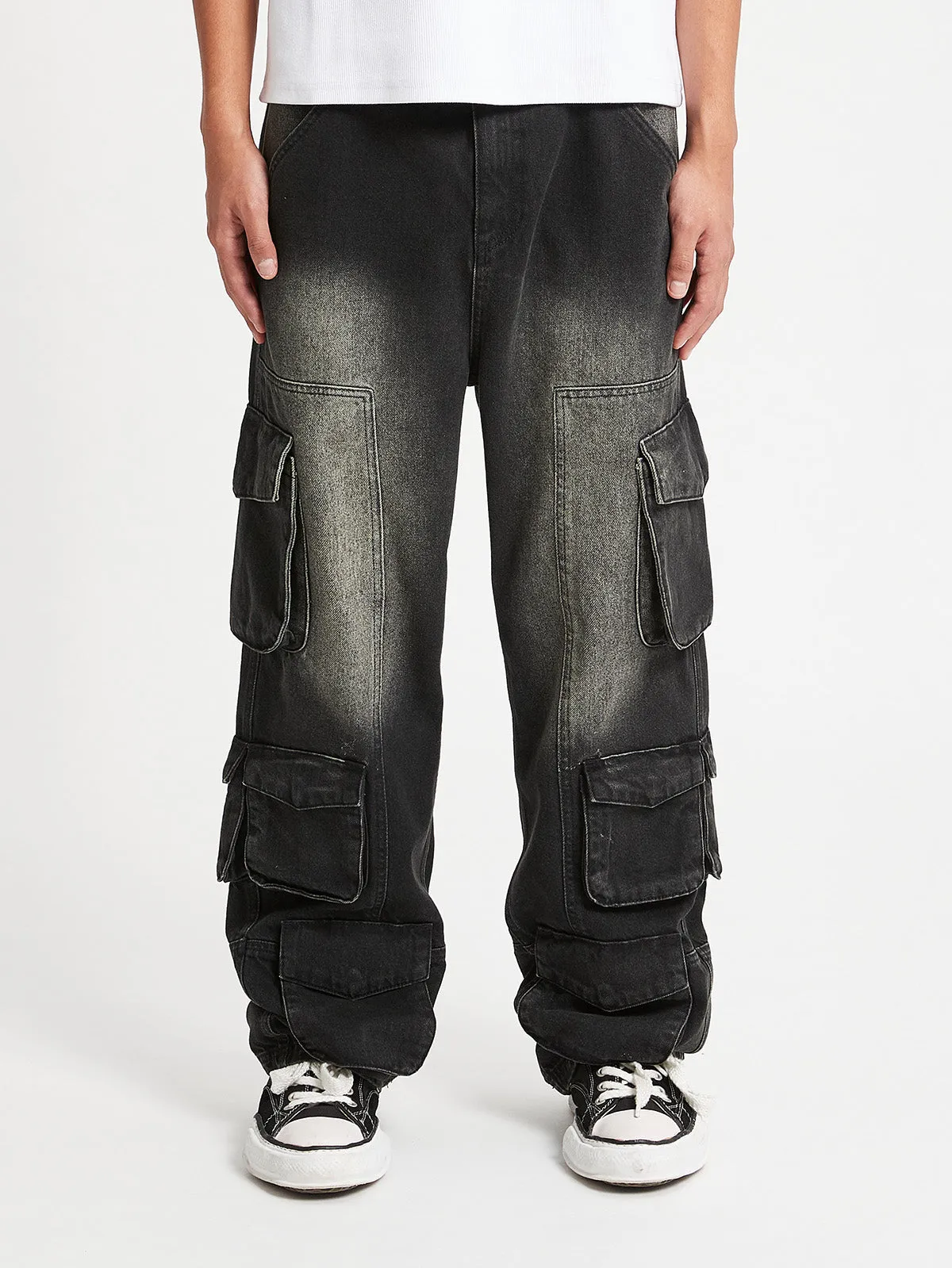 MULTIPOCKET CARGO DENIM - WASHED BLACK