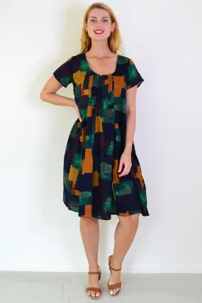 Mustard Olive Abstract Tunic Dress