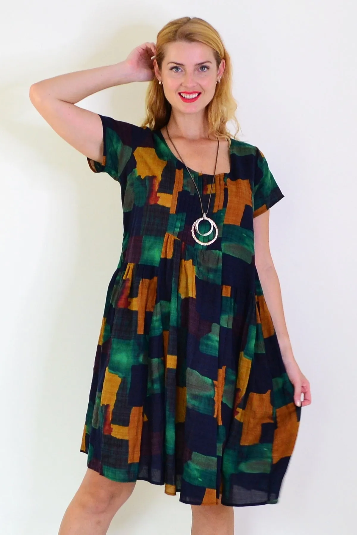 Mustard Olive Abstract Tunic Dress