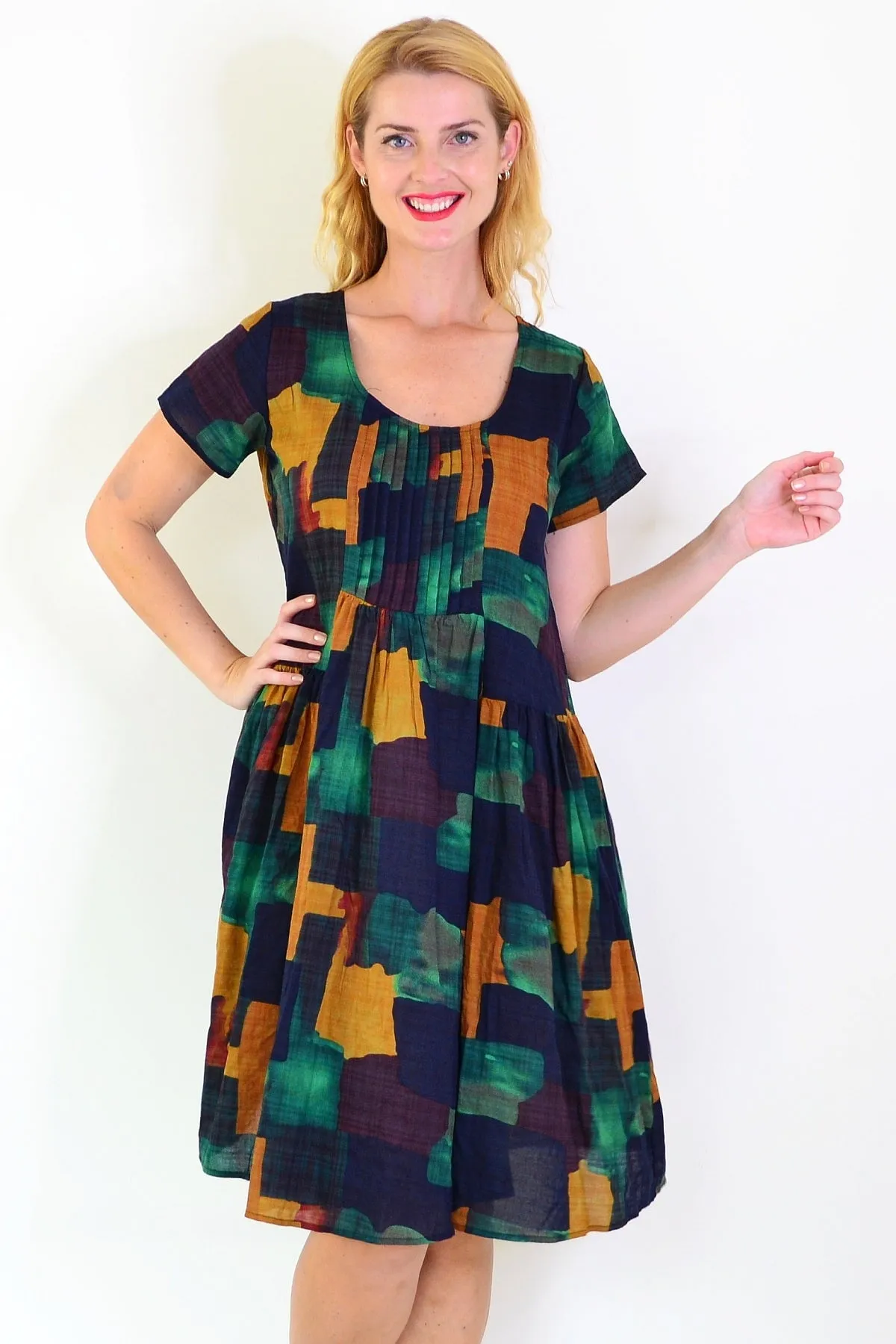 Mustard Olive Abstract Tunic Dress