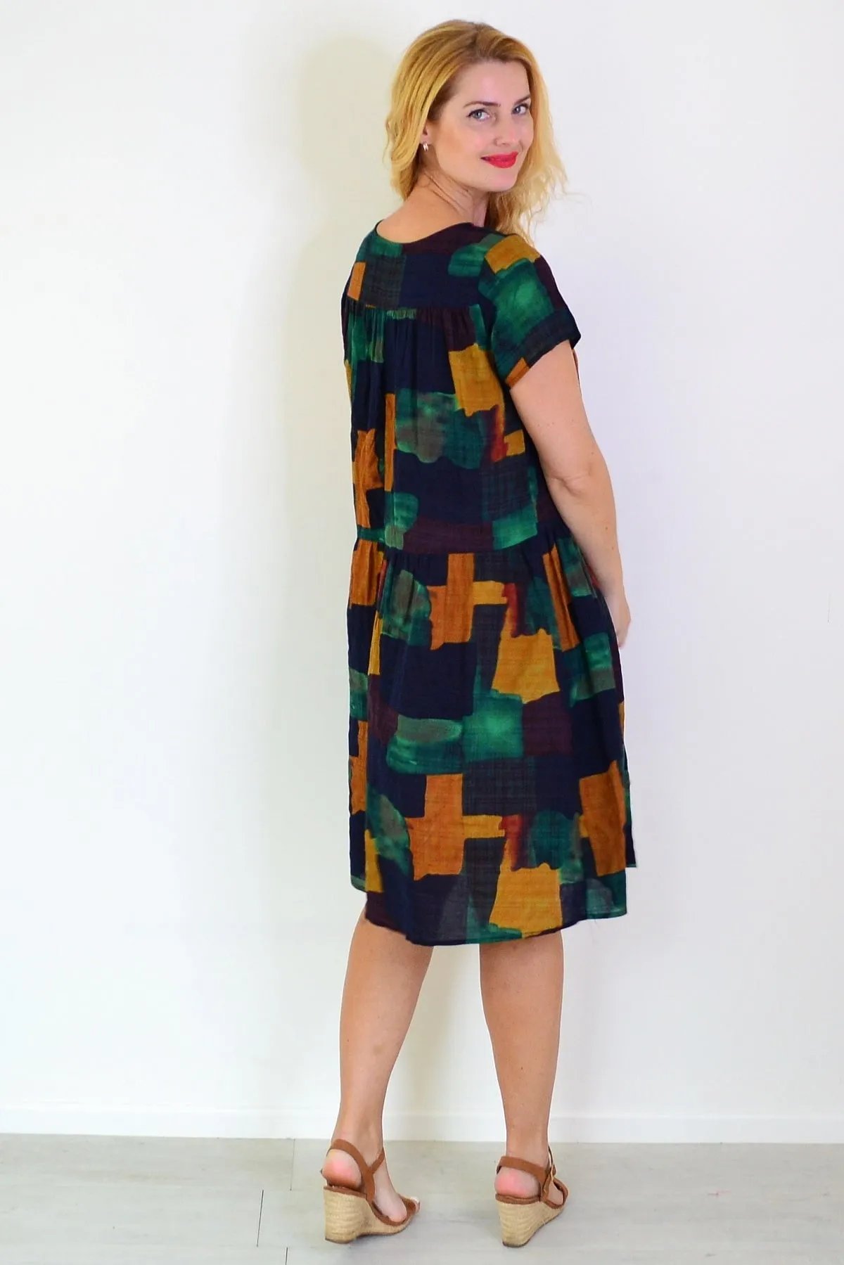 Mustard Olive Abstract Tunic Dress