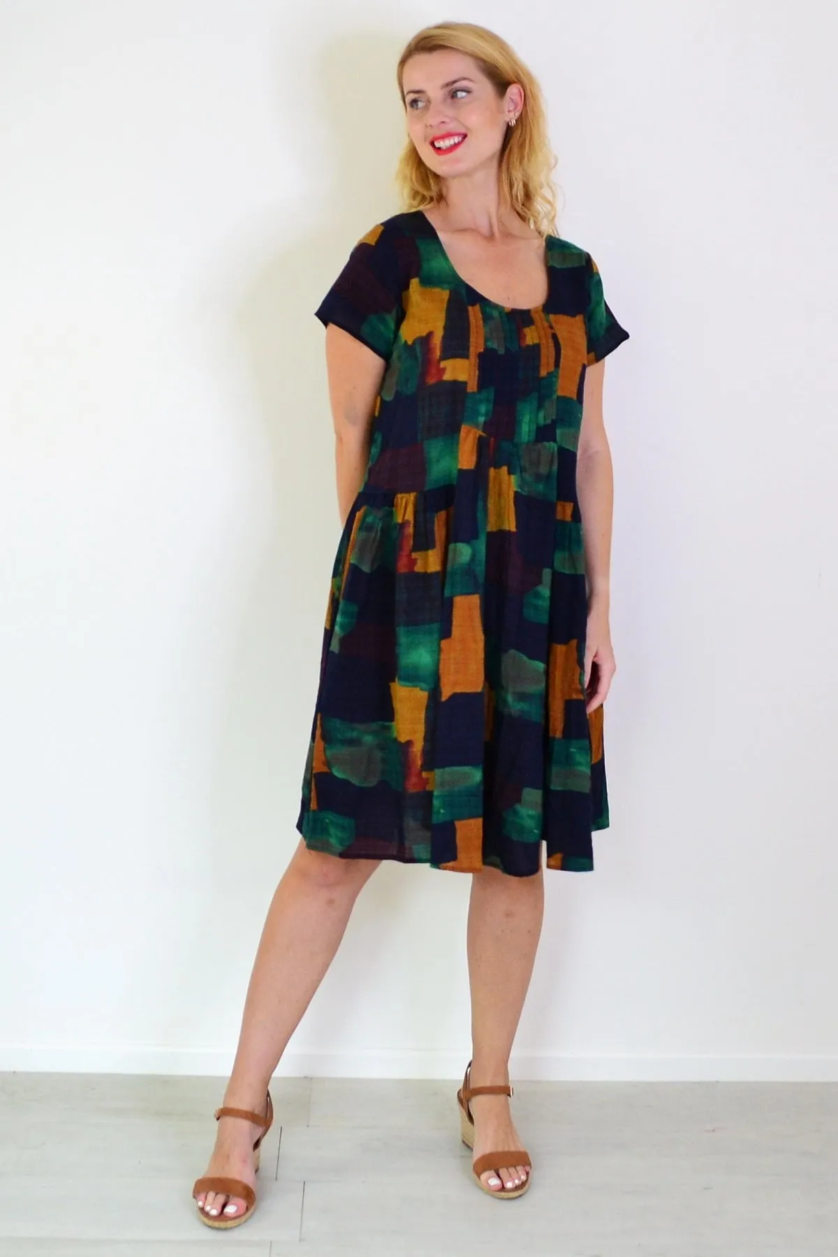 Mustard Olive Abstract Tunic Dress