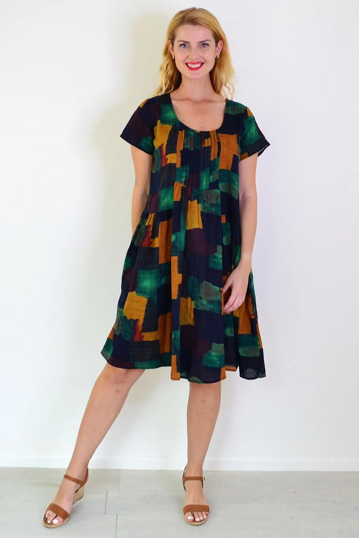 Mustard Olive Abstract Tunic Dress