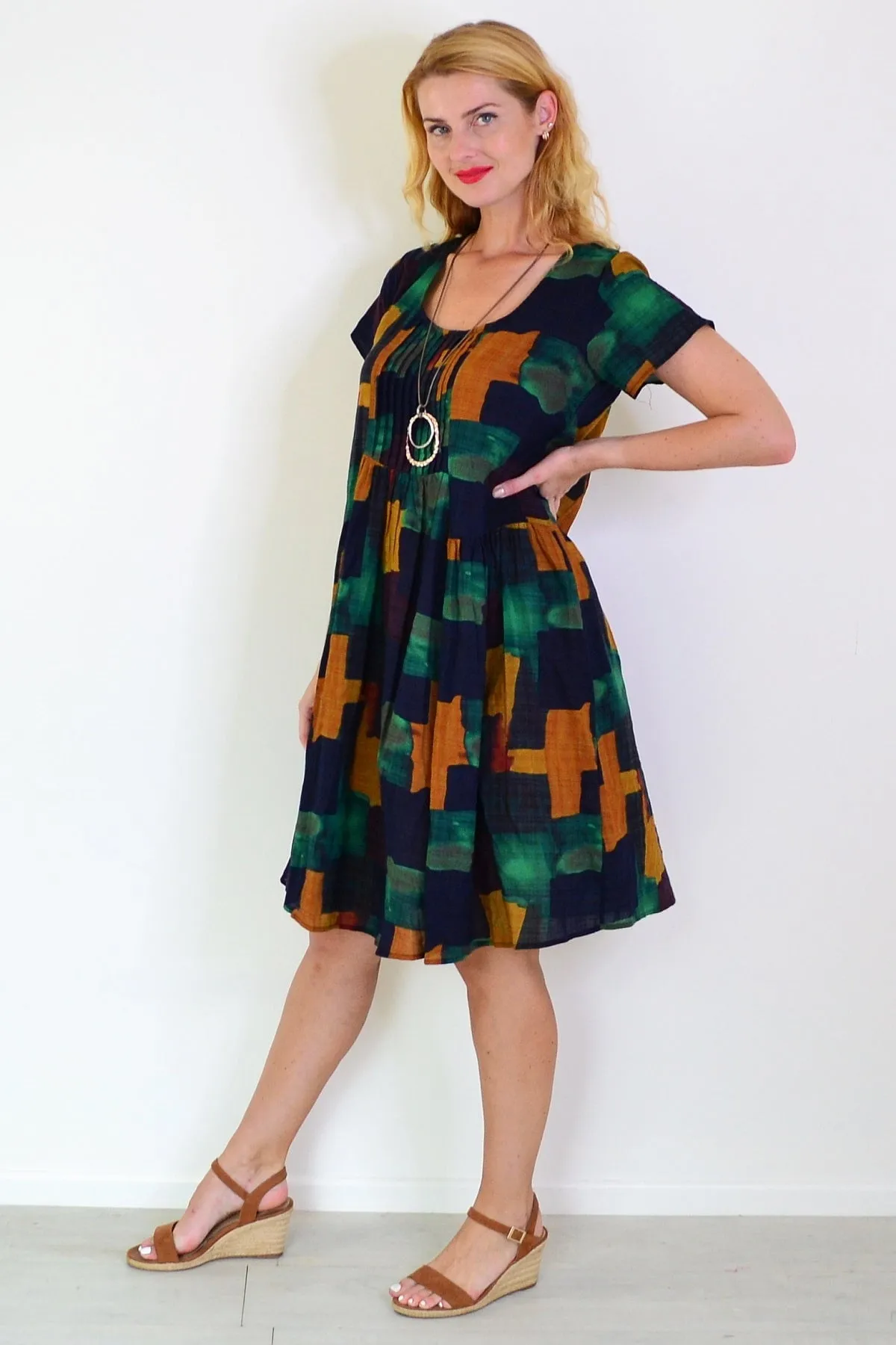 Mustard Olive Abstract Tunic Dress