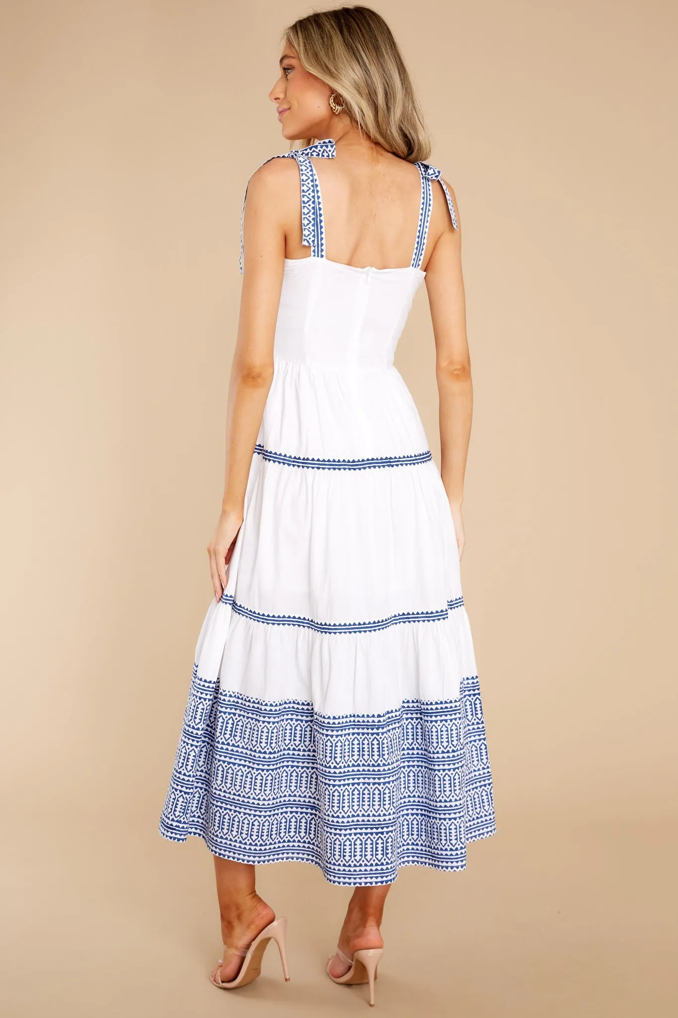 Mykonos Blue Tie Strap Button Front Midi Dress