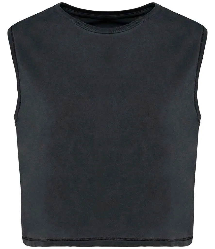 Native Spirit Ladies Cropped Tank Top | Washed Coal Grey