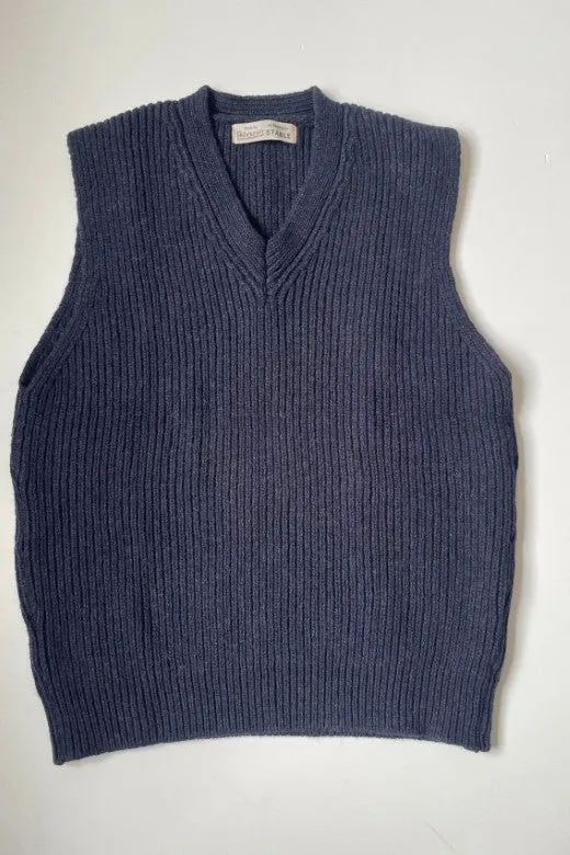 Navy Rib Knit Sleeveless Vest