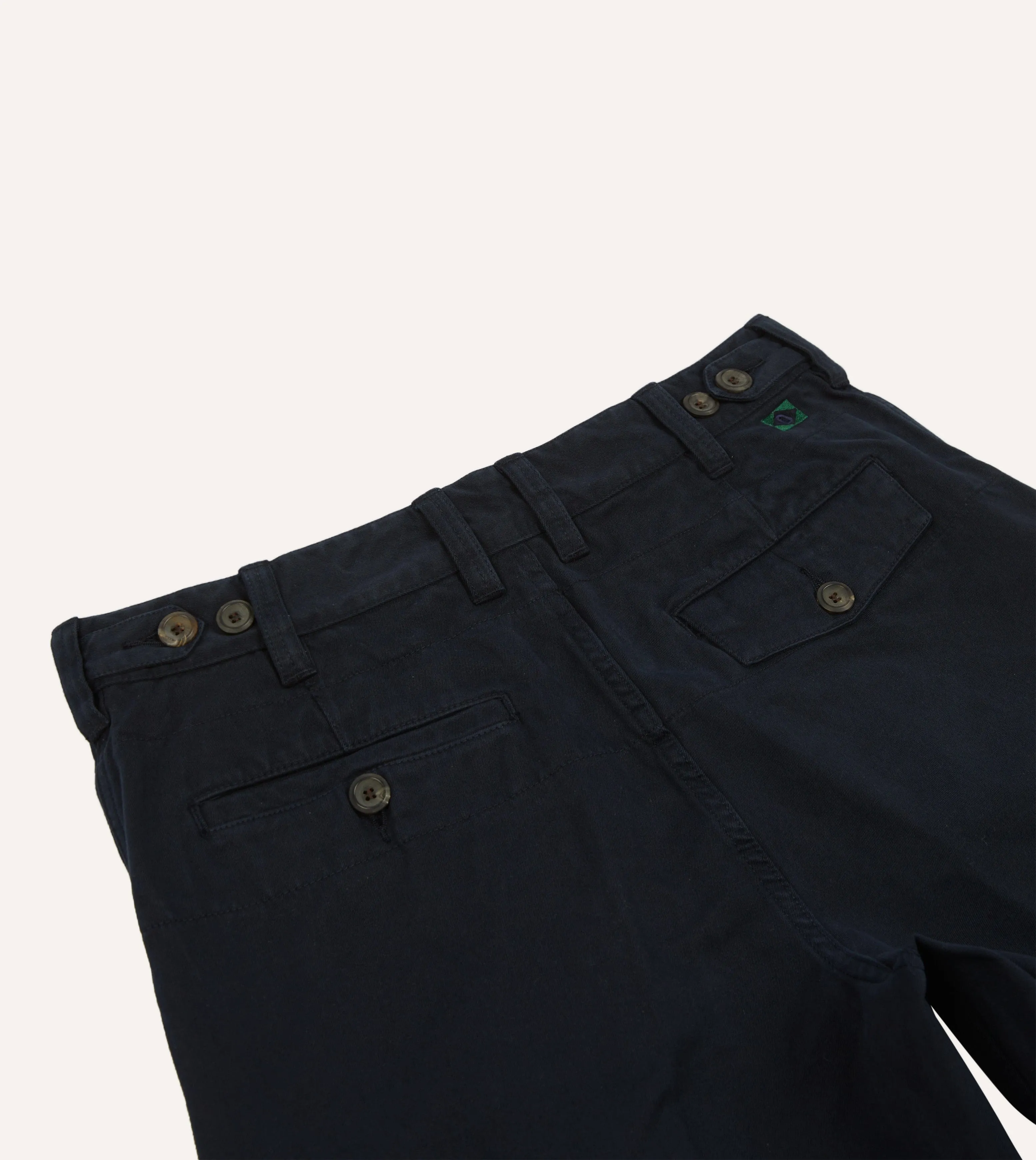 Navy Textured Cotton Flat Front Chino