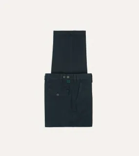 Navy Textured Cotton Flat Front Chino