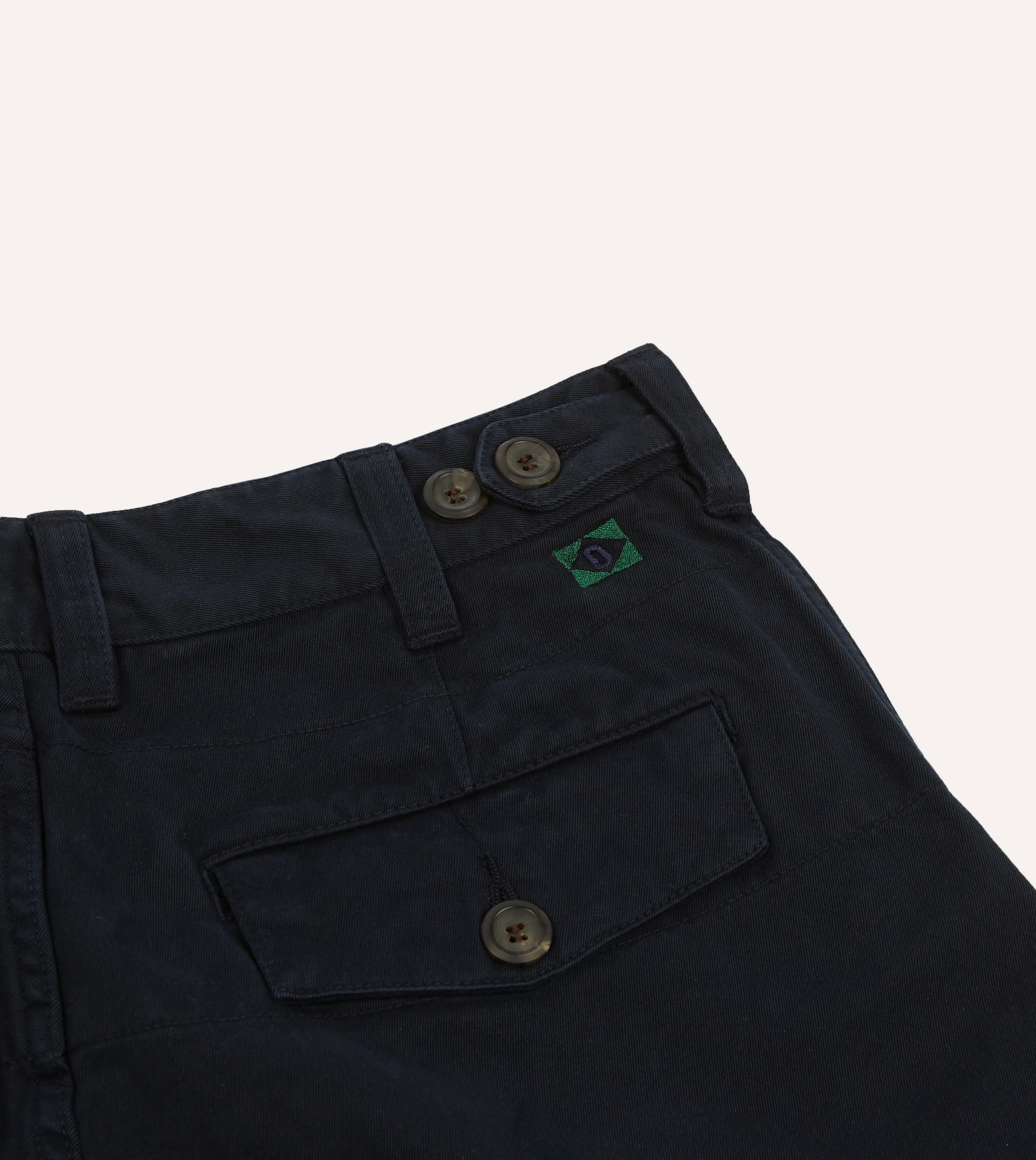 Navy Textured Cotton Flat Front Chino