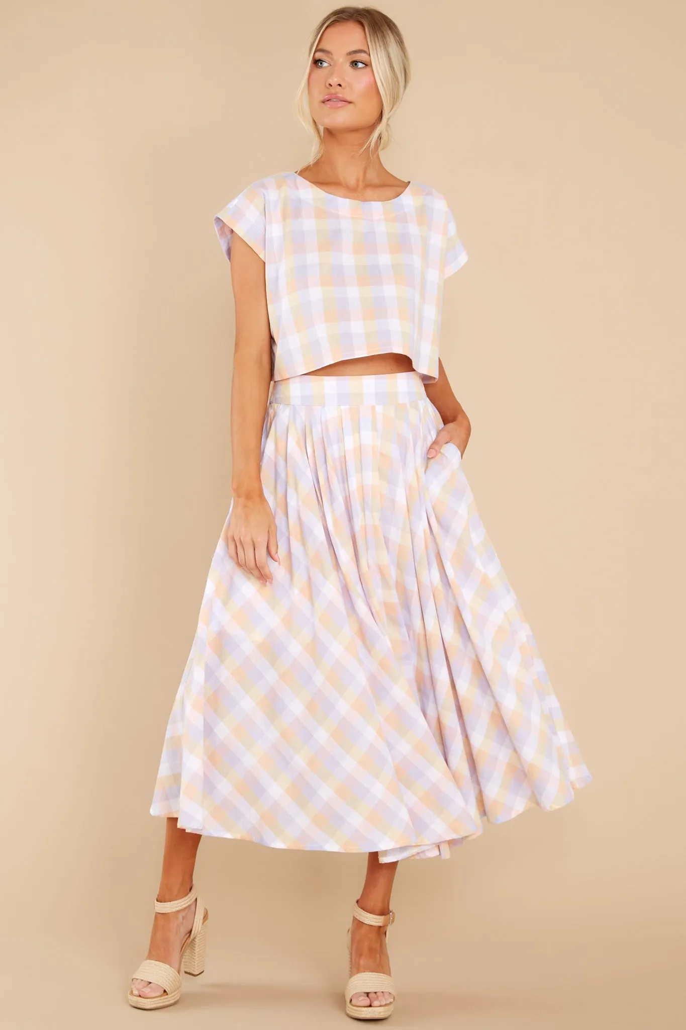 New Blossoms Pink Plaid Two Piece Set