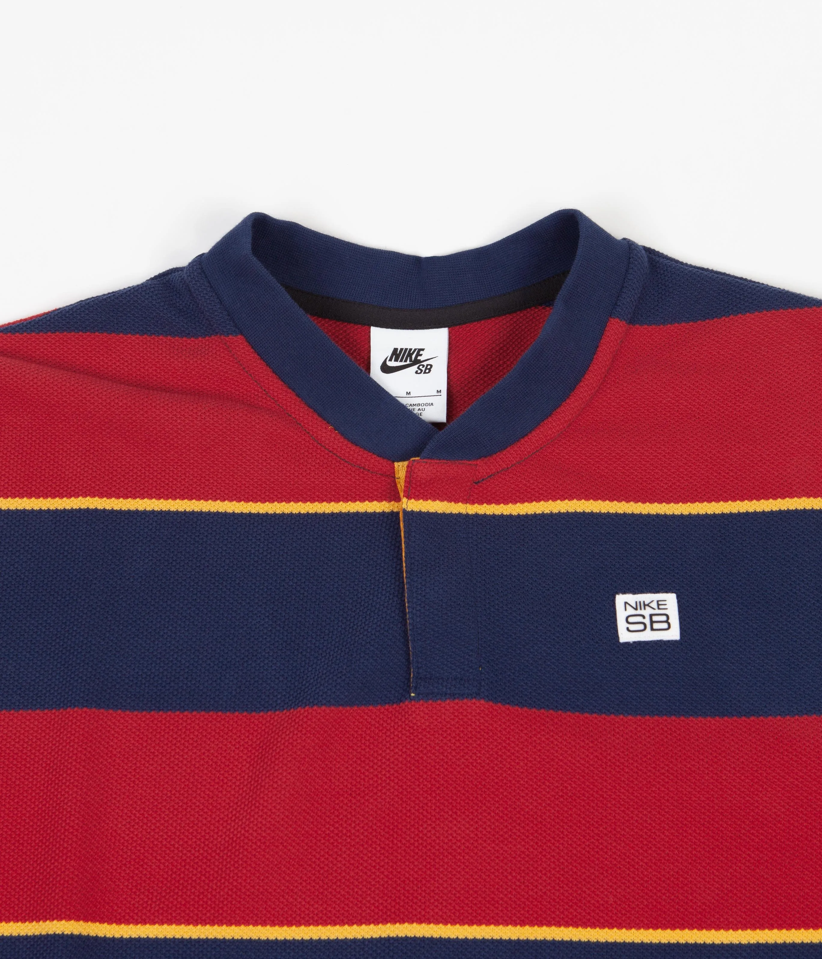 Nike SB Striped Henley Long Sleeve T-Shirt - Midnight Navy / Gym Red / Pollen