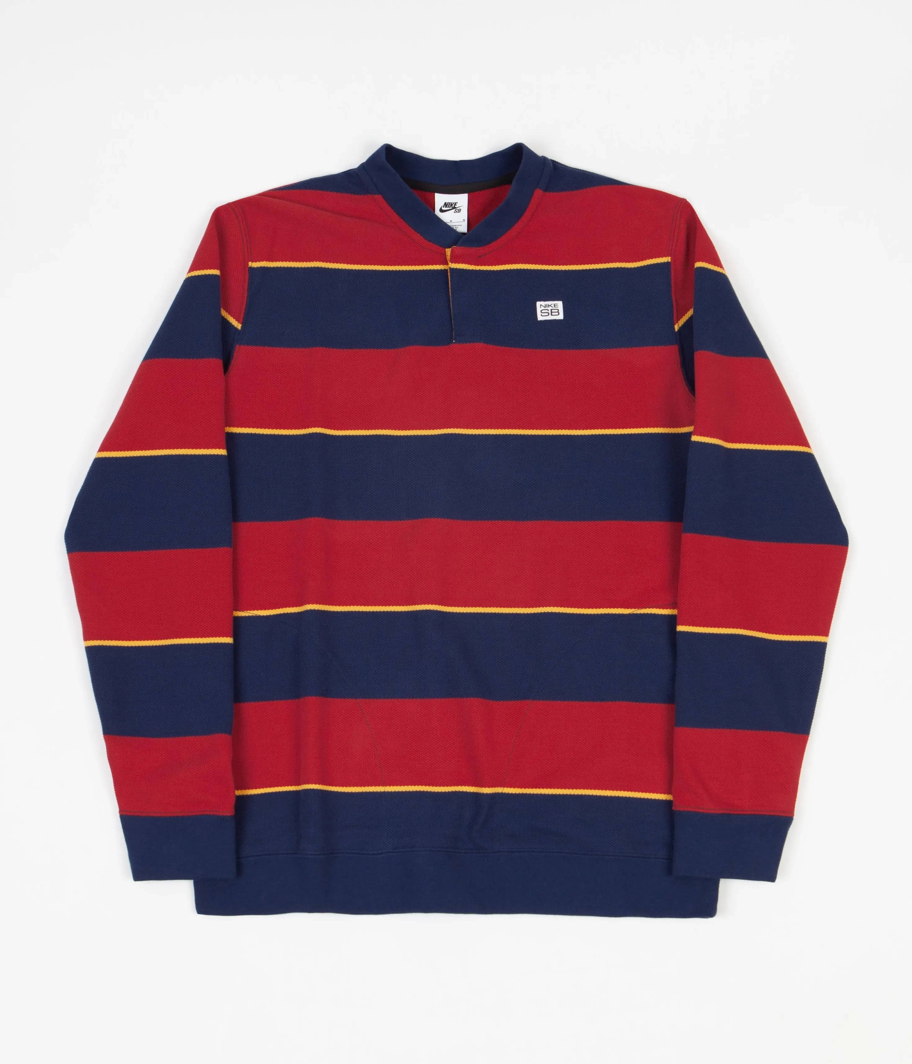 Nike SB Striped Henley Long Sleeve T-Shirt - Midnight Navy / Gym Red / Pollen