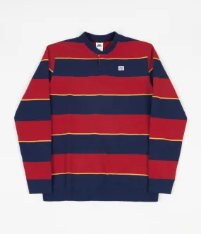 Nike SB Striped Henley Long Sleeve T-Shirt - Midnight Navy / Gym Red / Pollen