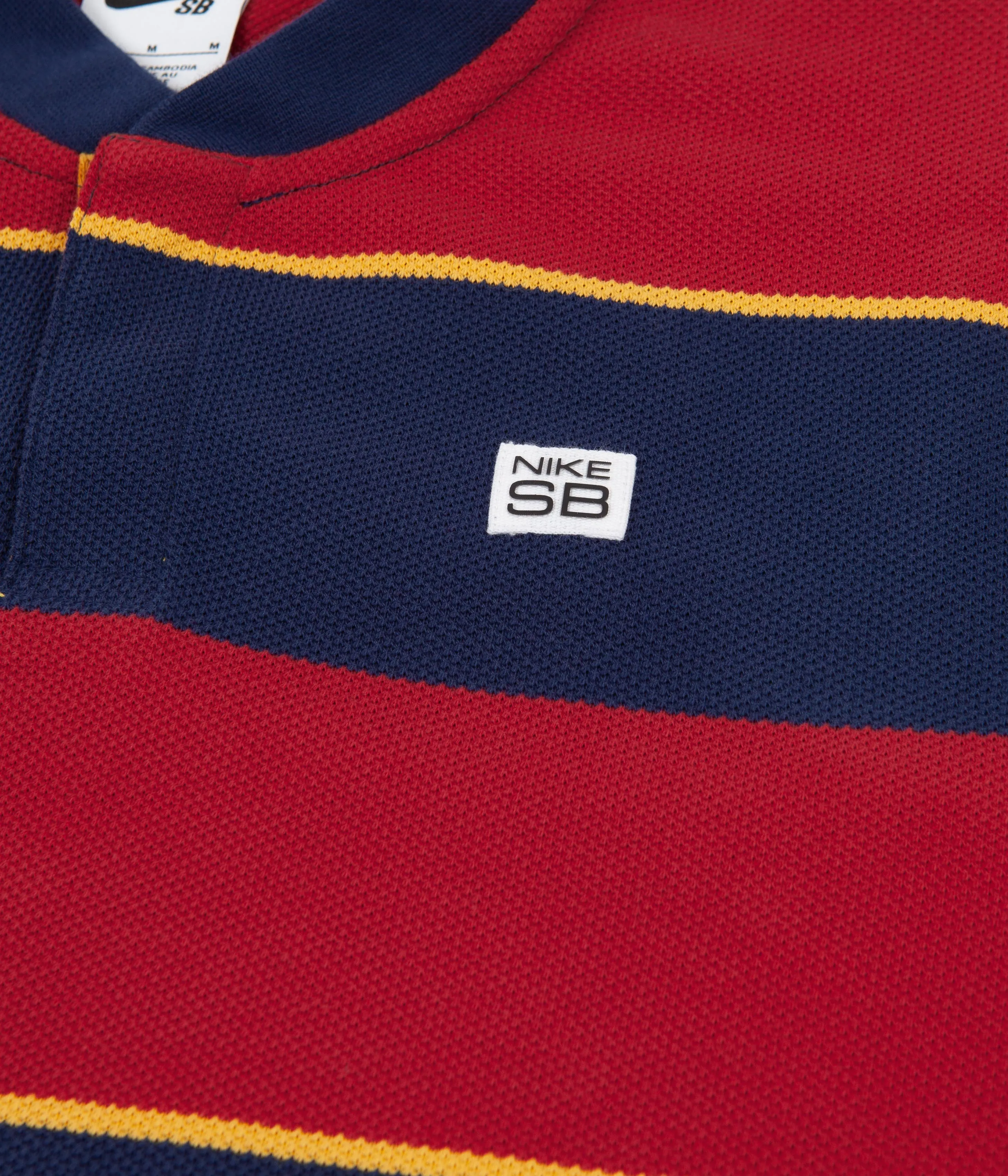 Nike SB Striped Henley Long Sleeve T-Shirt - Midnight Navy / Gym Red / Pollen