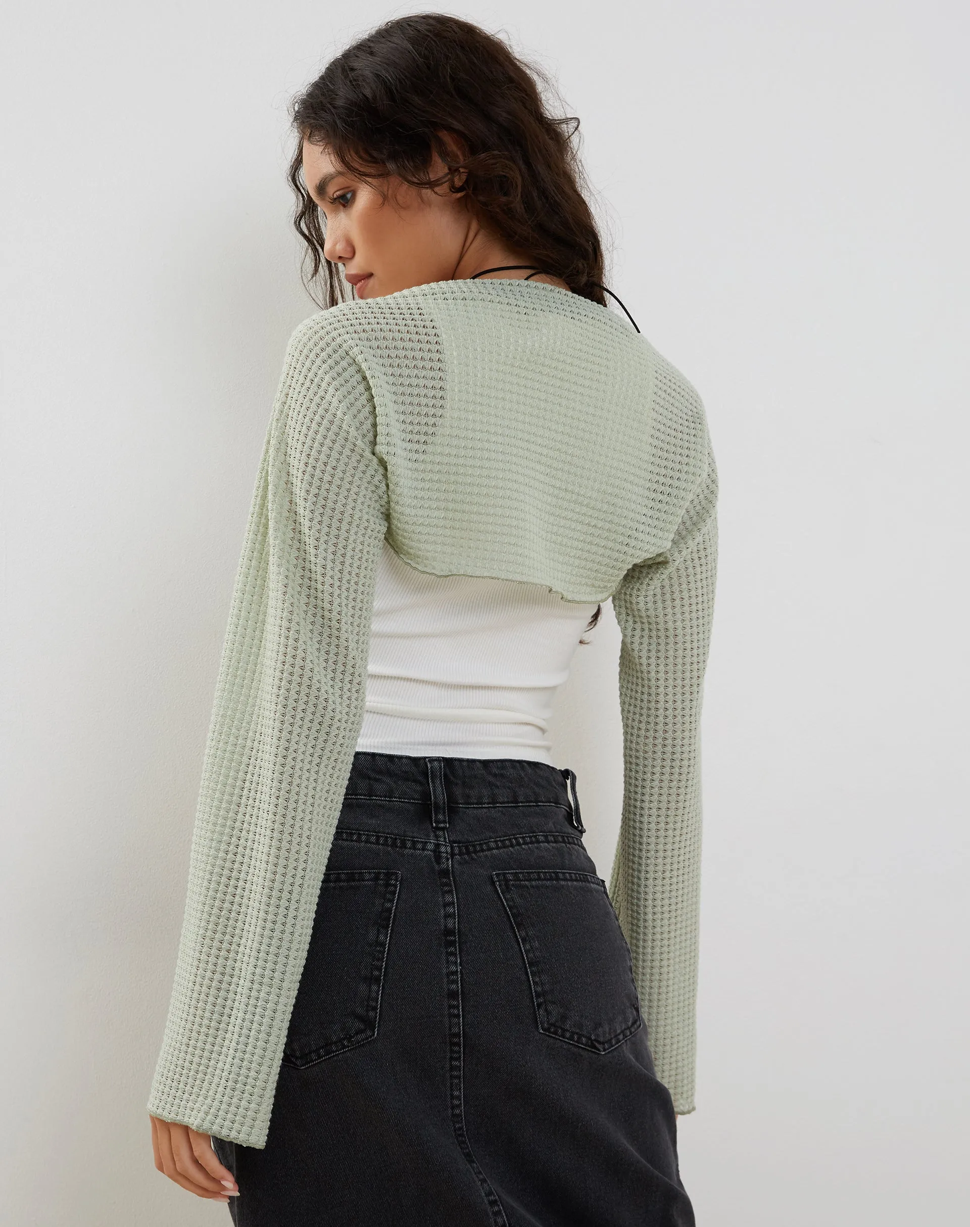 Nobila Shrug Top in Sage Textured Crochet