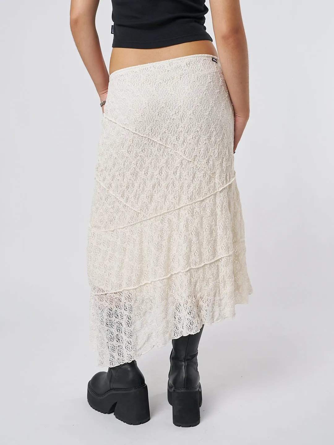 Nolia Cream Lace Asymmetric Midi Skirt