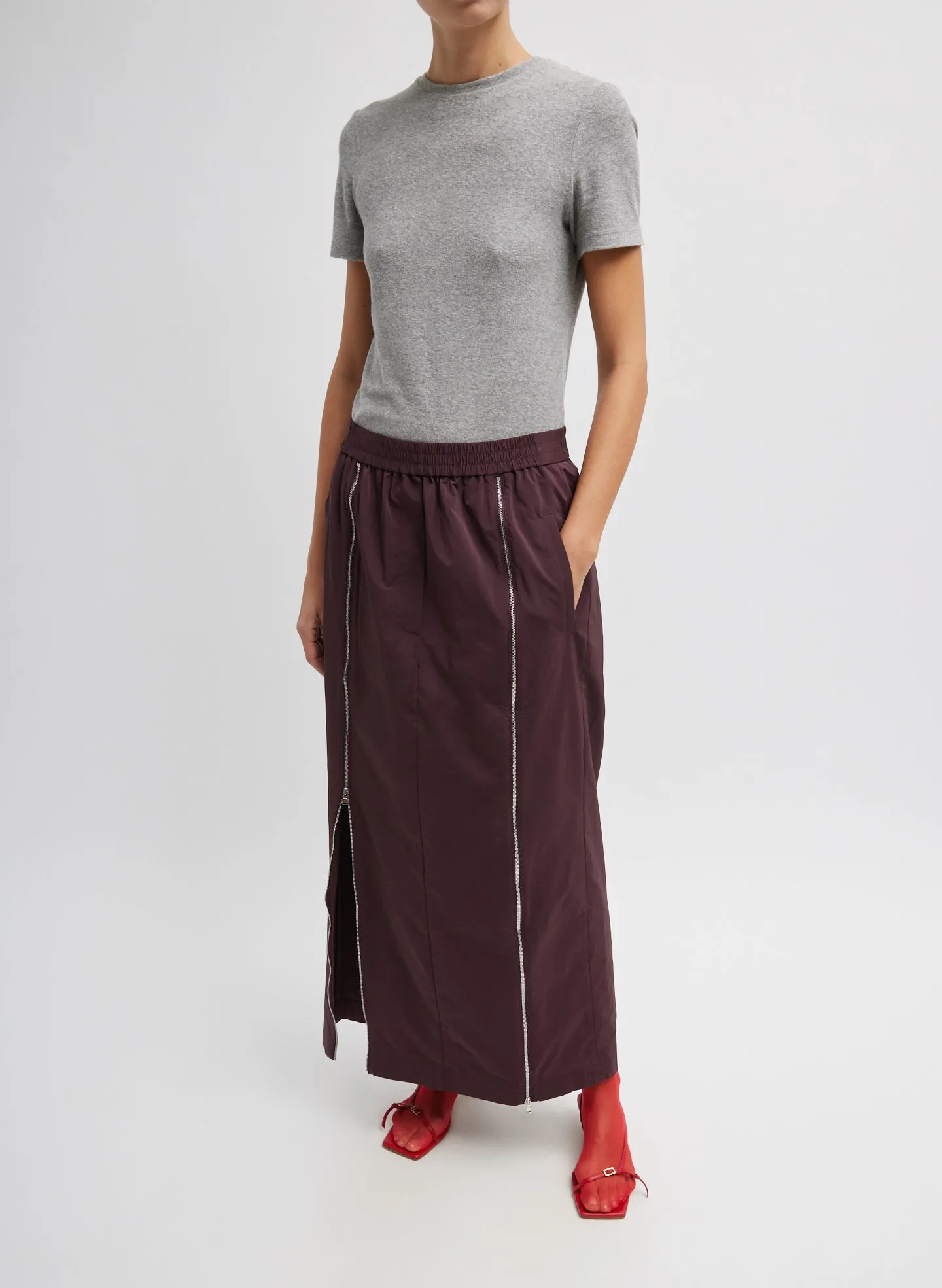 Nylon Zipper Maxi Skirt