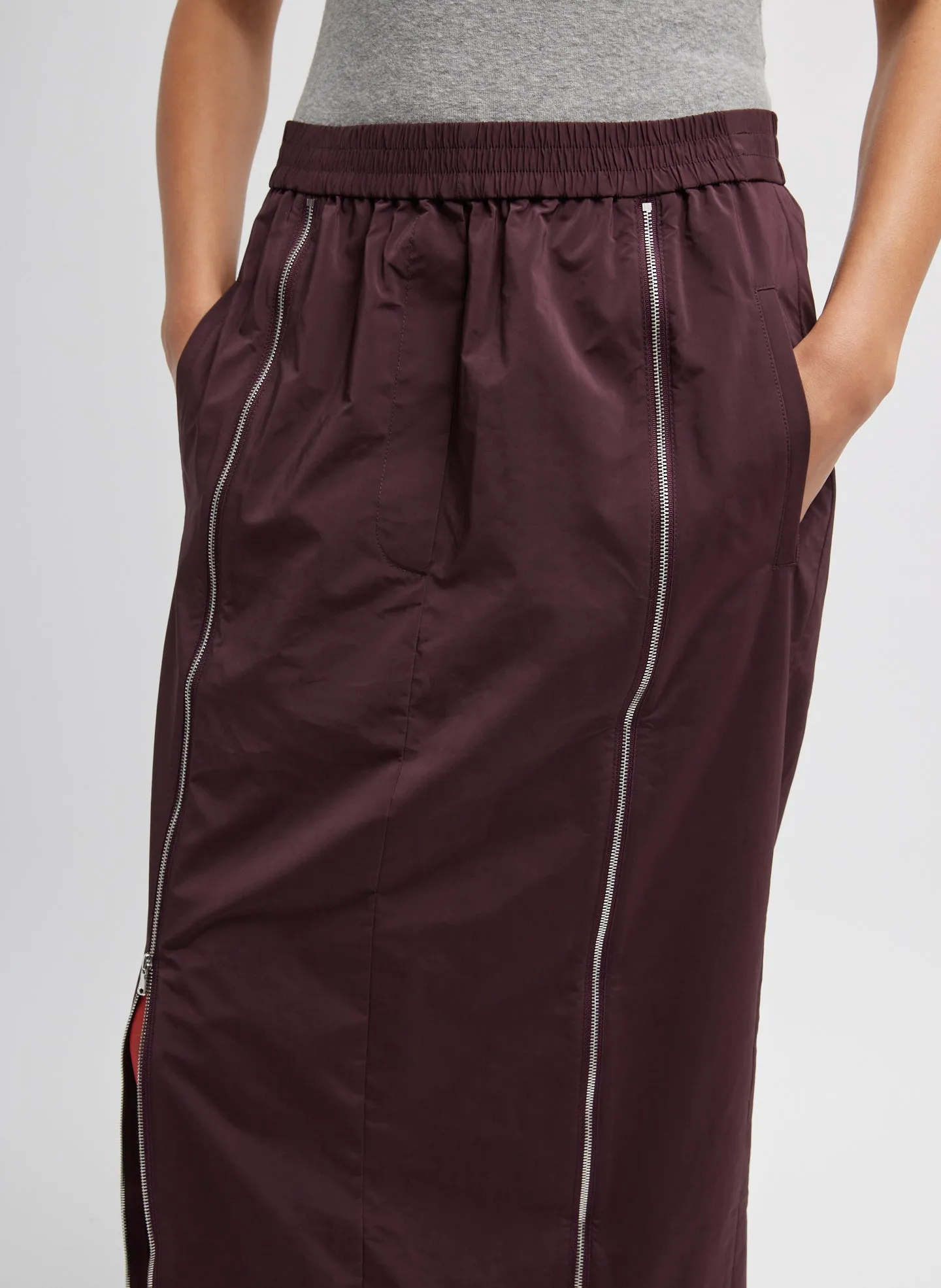 Nylon Zipper Maxi Skirt