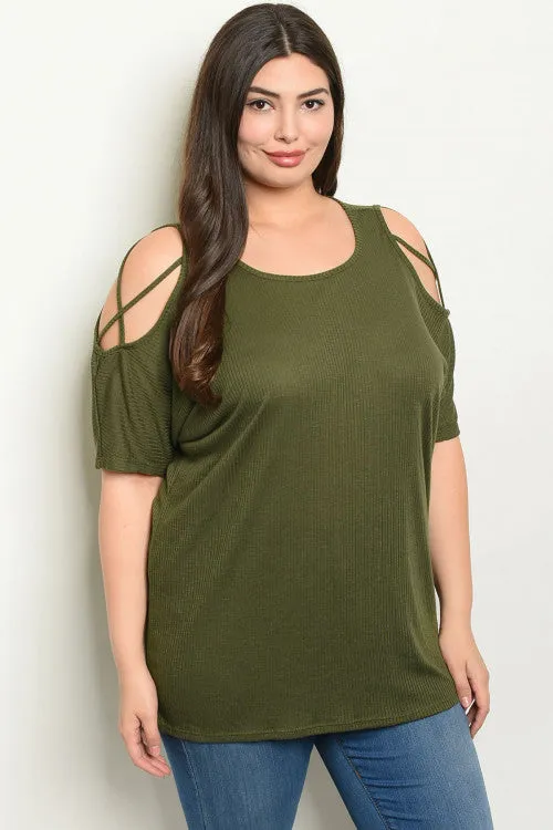 Olive Green Cold Shoulder Tunic Top