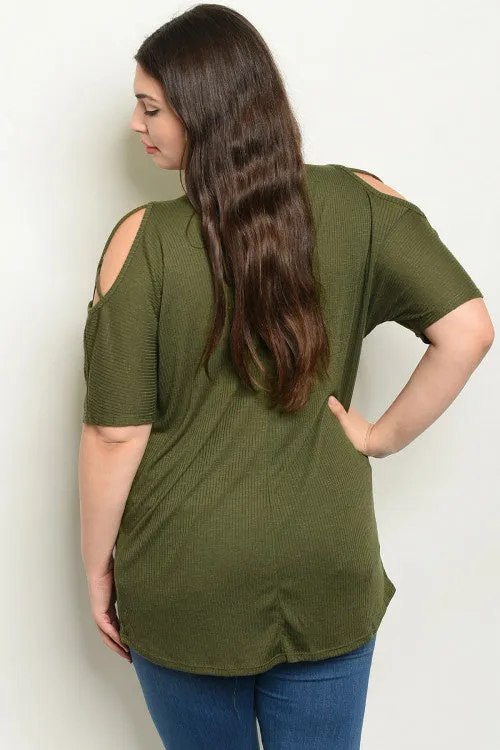 Olive Green Cold Shoulder Tunic Top