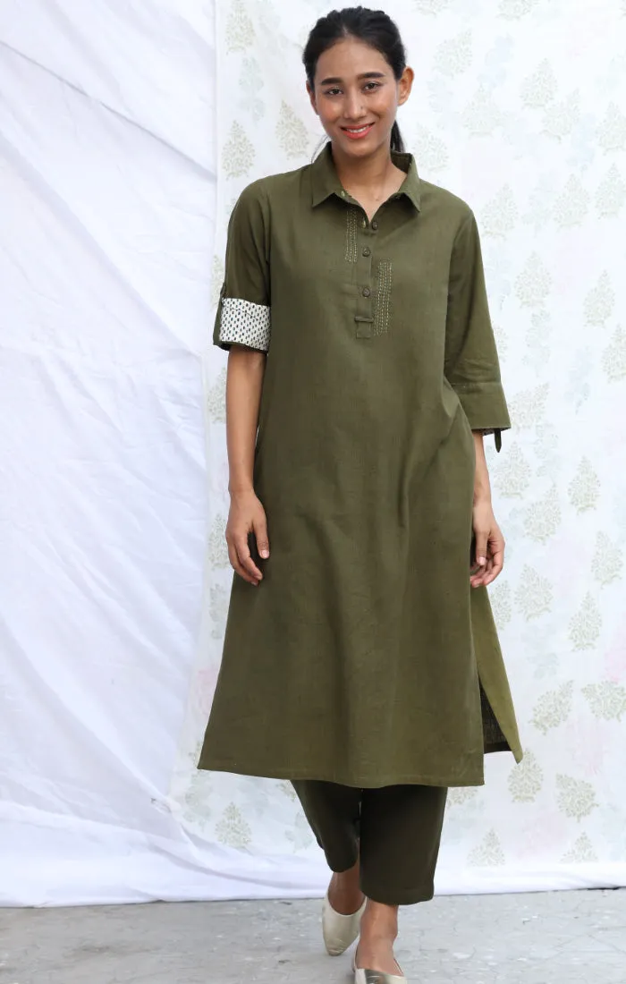 Olive Green Handspun Handwoven Cotton Tunic