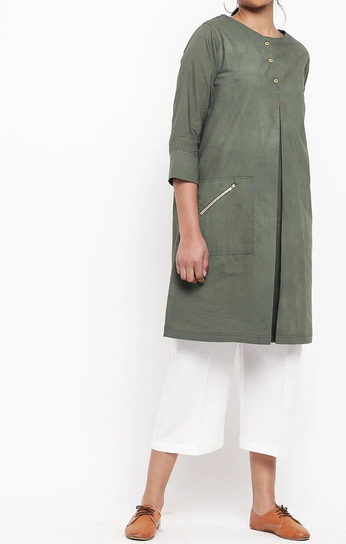 Olive Green Organic Cotton Shift Dress