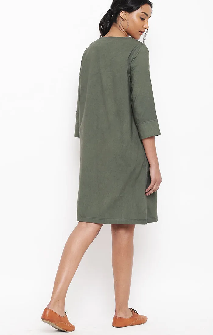 Olive Green Organic Cotton Shift Dress