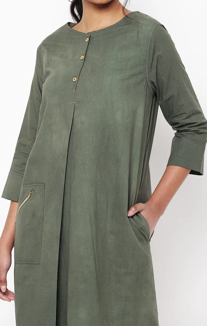 Olive Green Organic Cotton Shift Dress