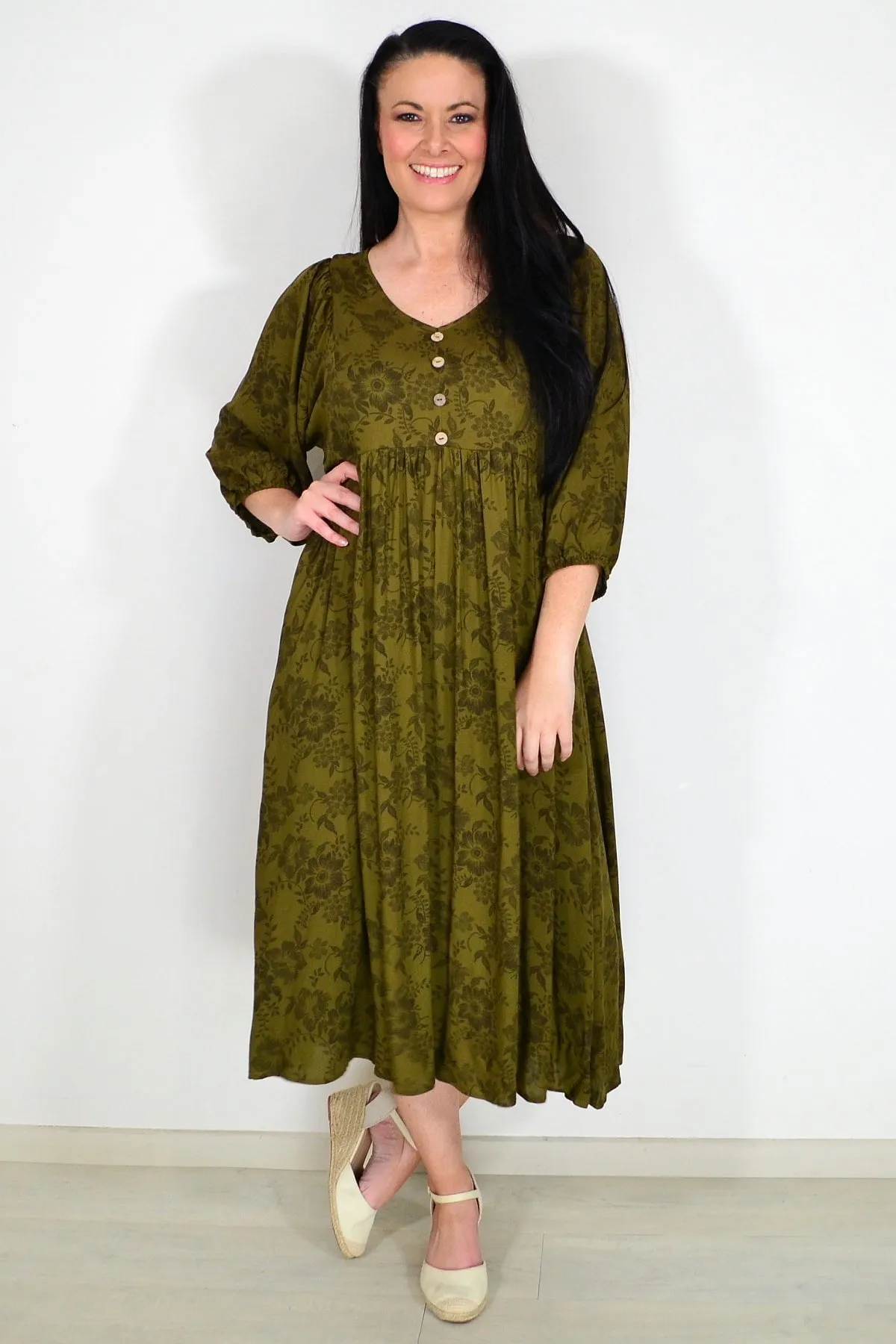 Olive Green Peasant Tunic Dress