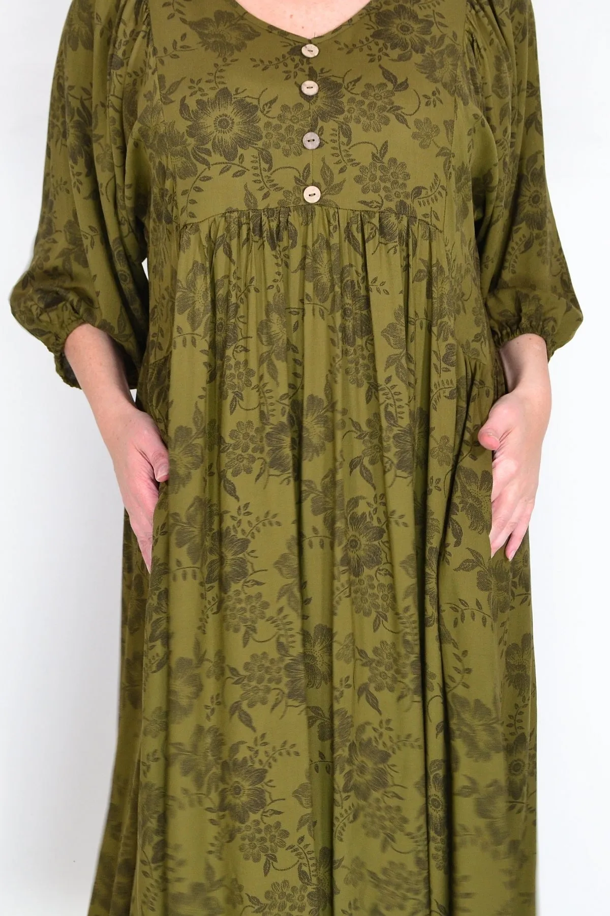 Olive Green Peasant Tunic Dress