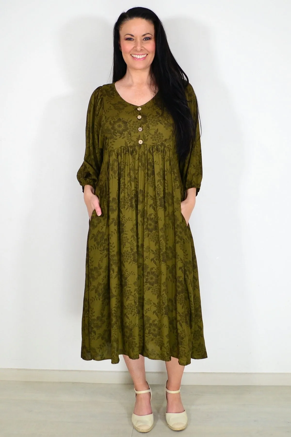 Olive Green Peasant Tunic Dress