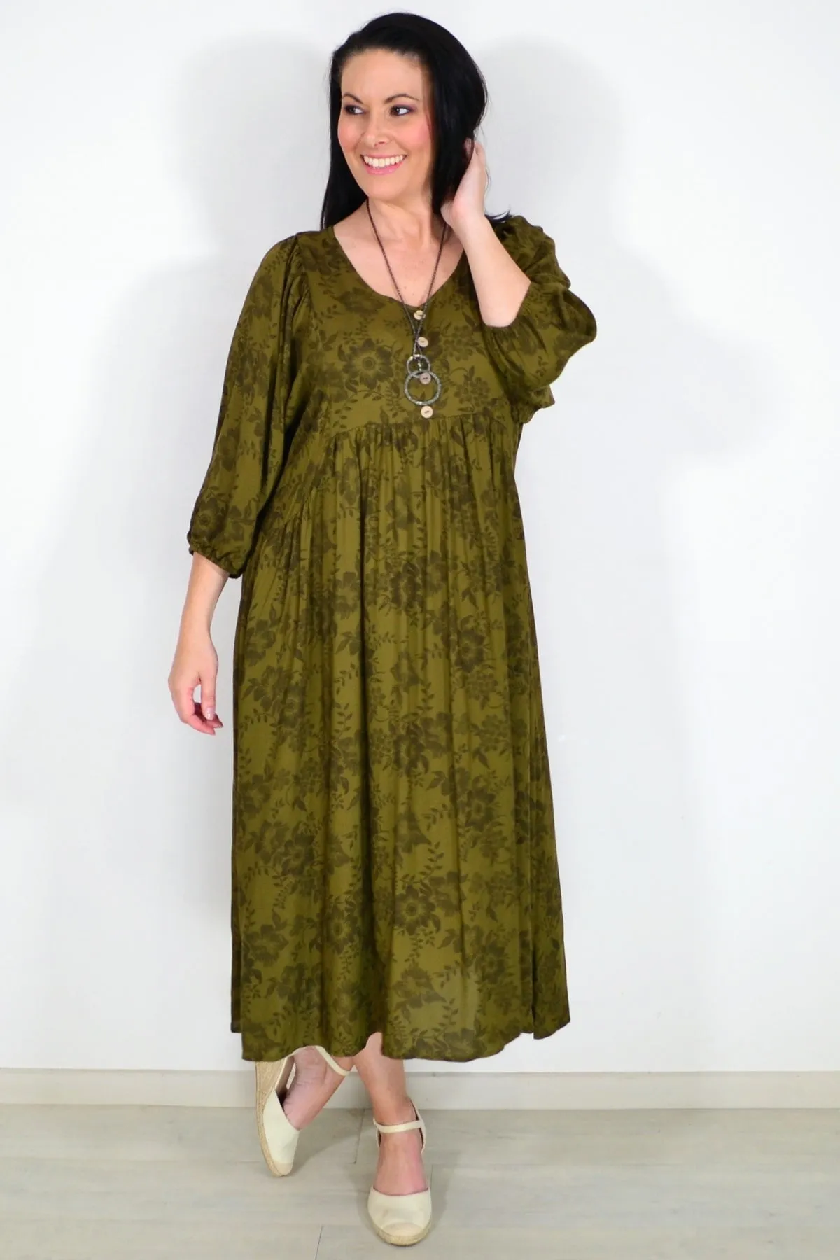 Olive Green Peasant Tunic Dress