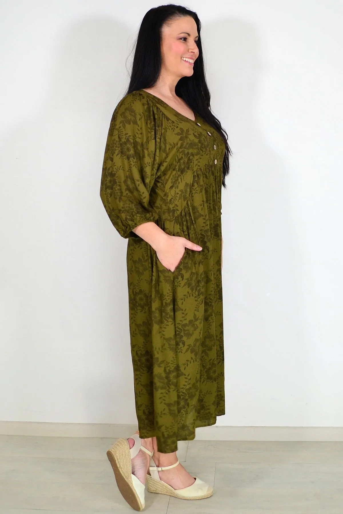 Olive Green Peasant Tunic Dress