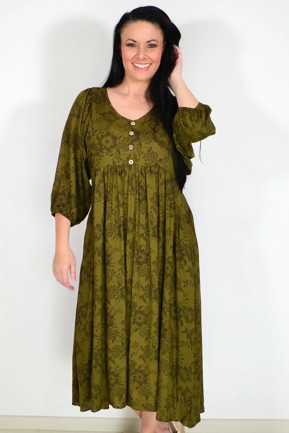 Olive Green Peasant Tunic Dress